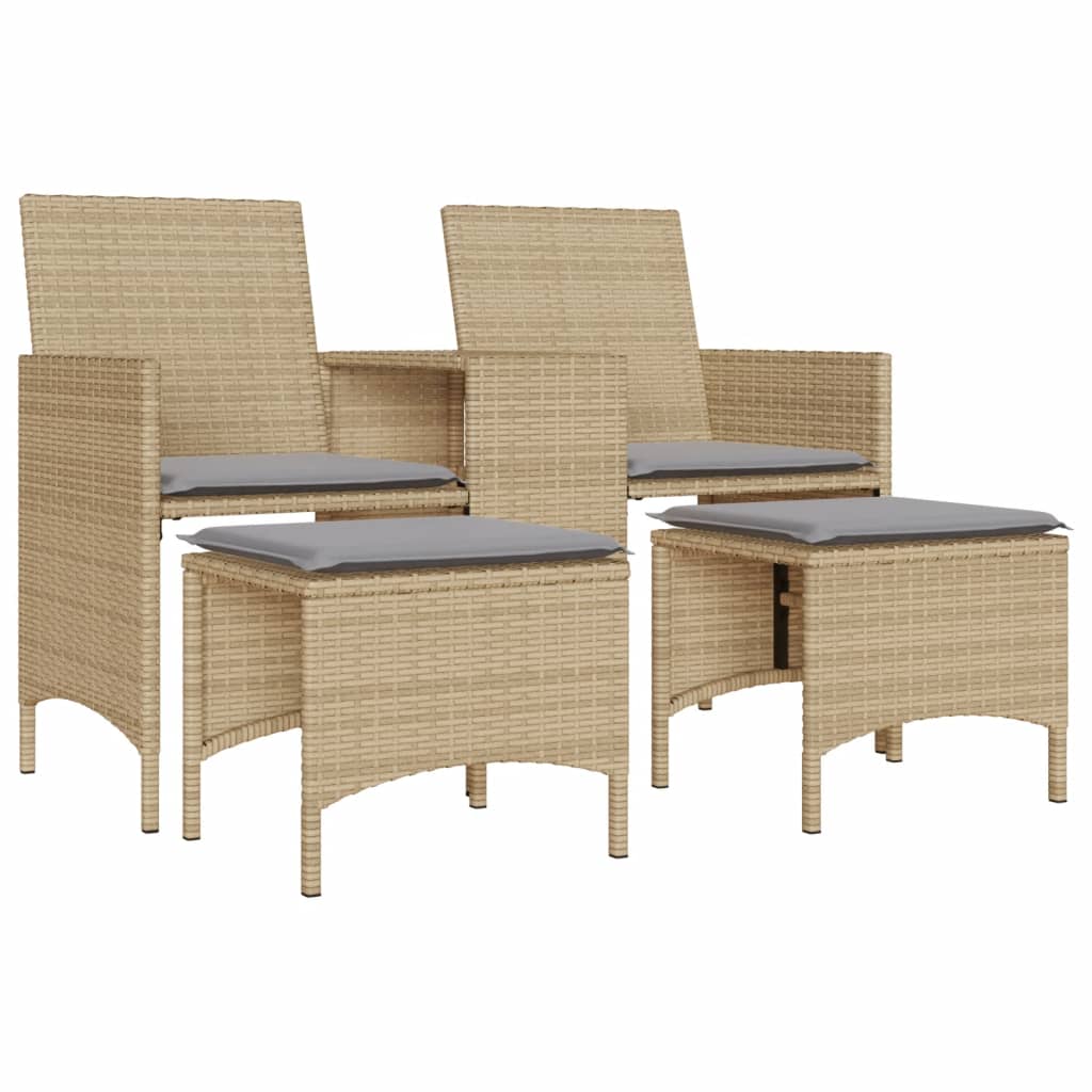 vidaXL Divano Giardino 2 Posti con Tavolo e Sgabelli Beige Polyrattan