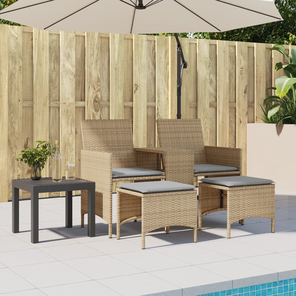 vidaXL Divano Giardino 2 Posti con Tavolo e Sgabelli Beige Polyrattan