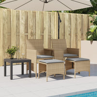 vidaXL Divano Giardino 2 Posti con Tavolo e Sgabelli Beige Polyrattan