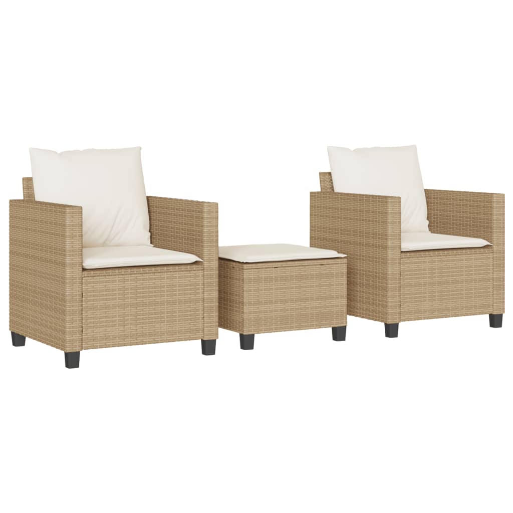 vidaXL Set da Bistrò 3 pz con Cuscini Beige in Polyrattan
