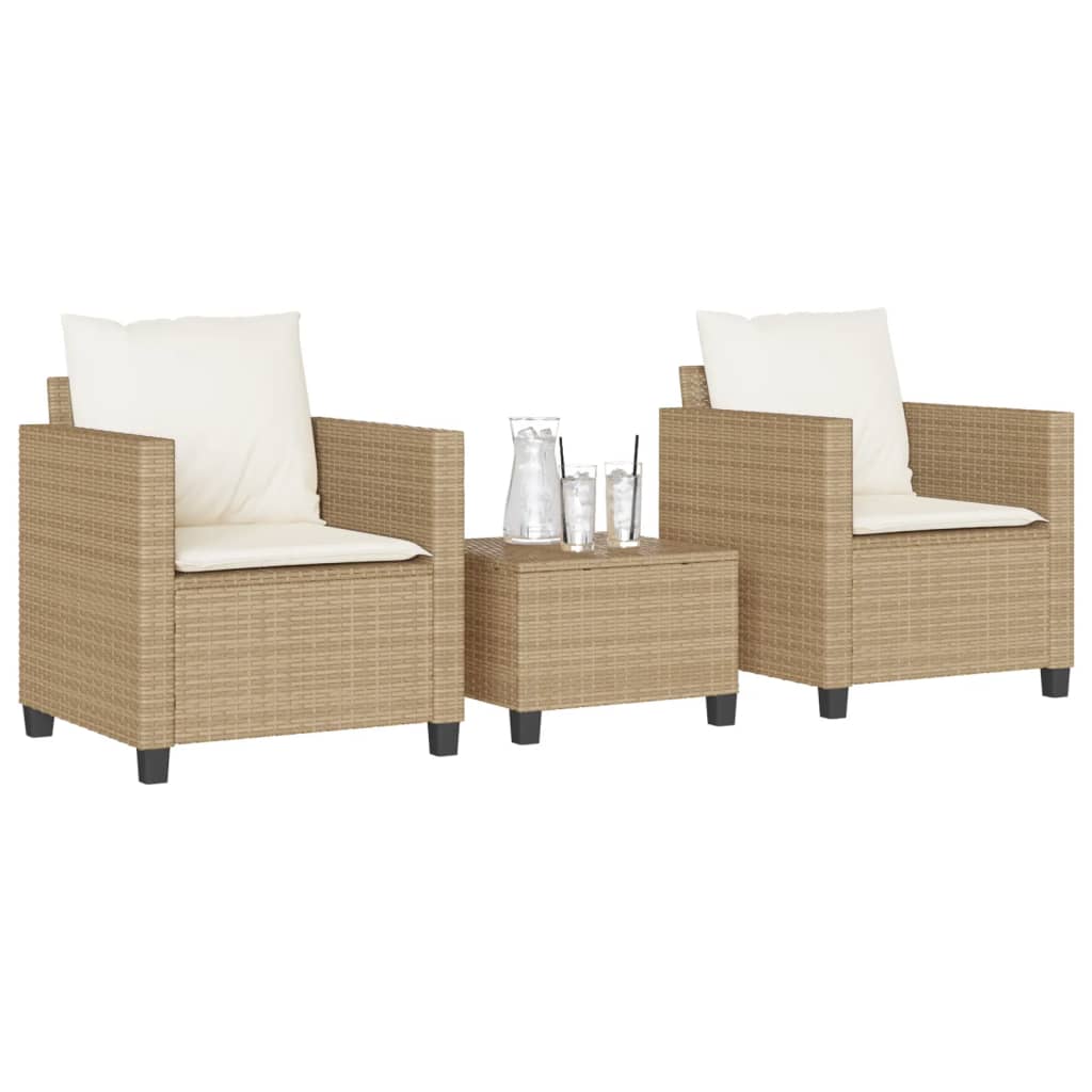 Set da Bistrò 3 pz con Cuscini Beige in Polyrattan 4003900