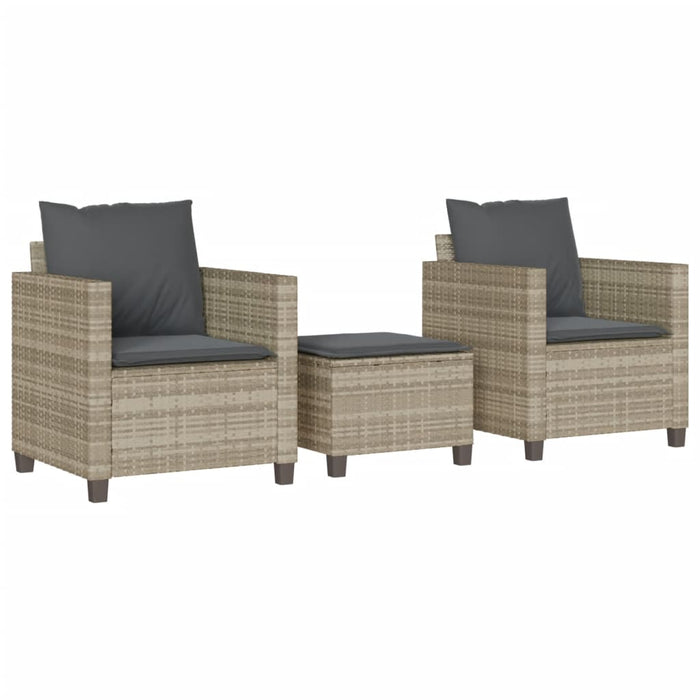 vidaXL Set da Bistrò 3 pz con Cuscini Grigio Chiaro in Polyrattan