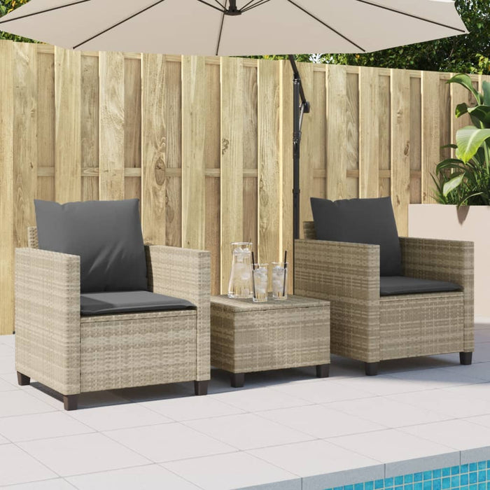vidaXL Set da Bistrò 3 pz con Cuscini Grigio Chiaro in Polyrattan