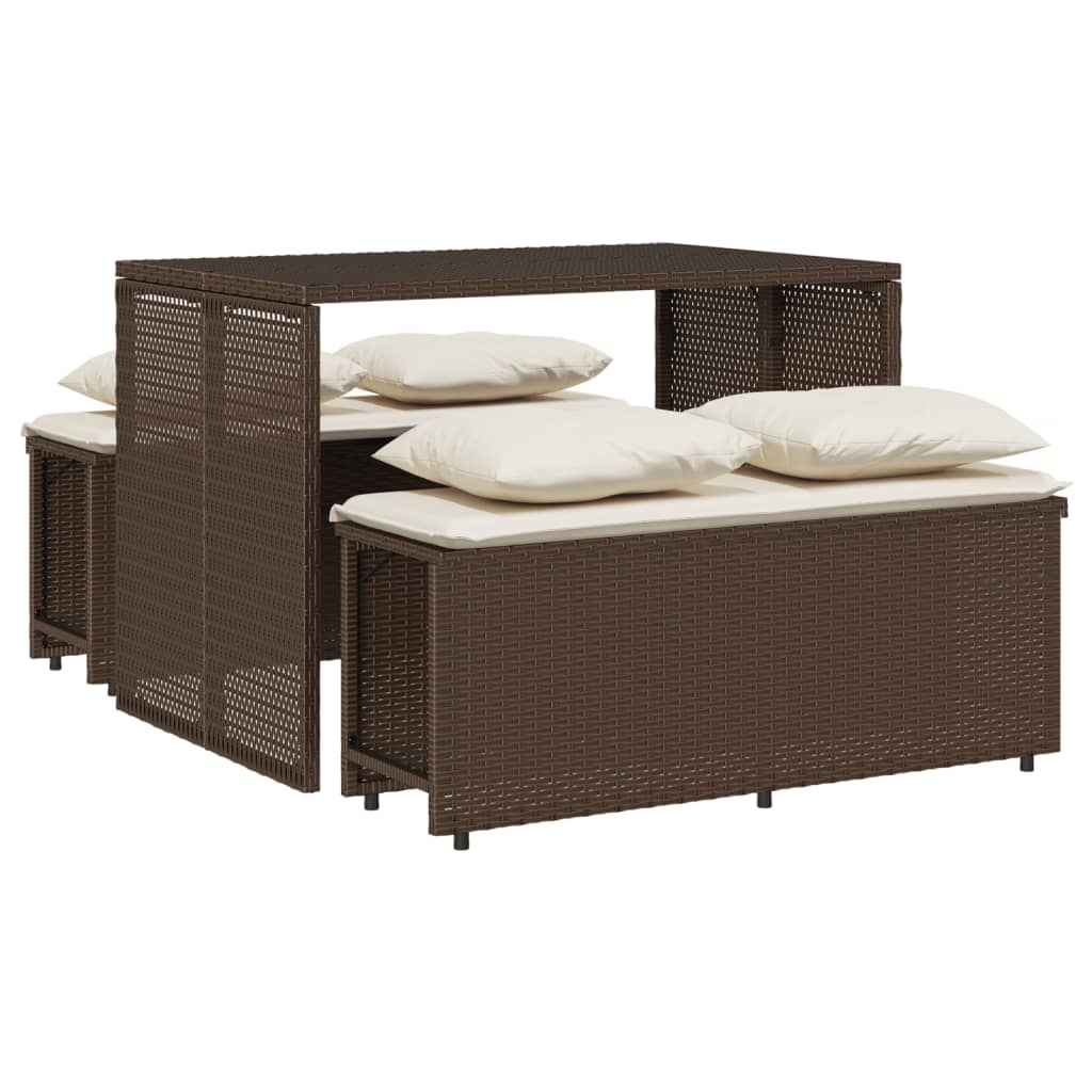 vidaXL Set da Pranzo da Giardino 3pz con Cuscini in Polyrattan Marrone
