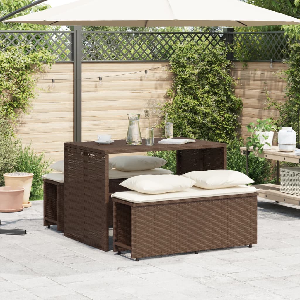 Set da Pranzo da Giardino 3pz con Cuscini in Polyrattan Marrone 4003903