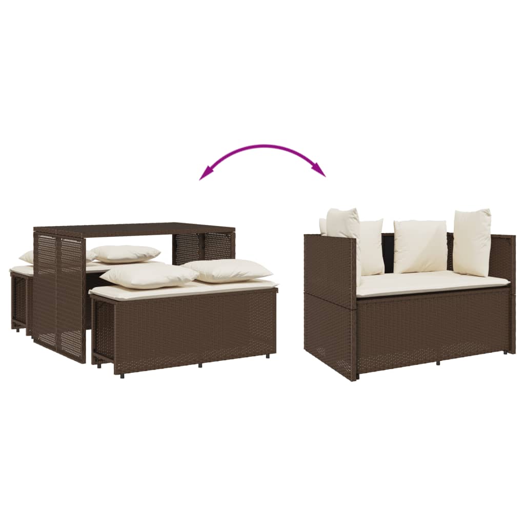 vidaXL Set da Pranzo da Giardino 3pz con Cuscini in Polyrattan Marrone