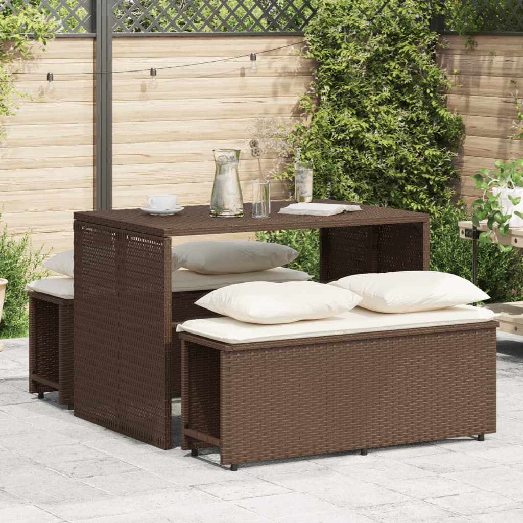 vidaXL Set da Pranzo da Giardino 3pz con Cuscini in Polyrattan Marrone