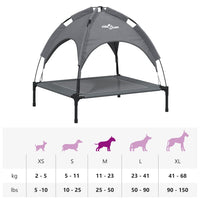 Lettino per Cani con Tetto Tessuto Oxford Antracite e Acciaio