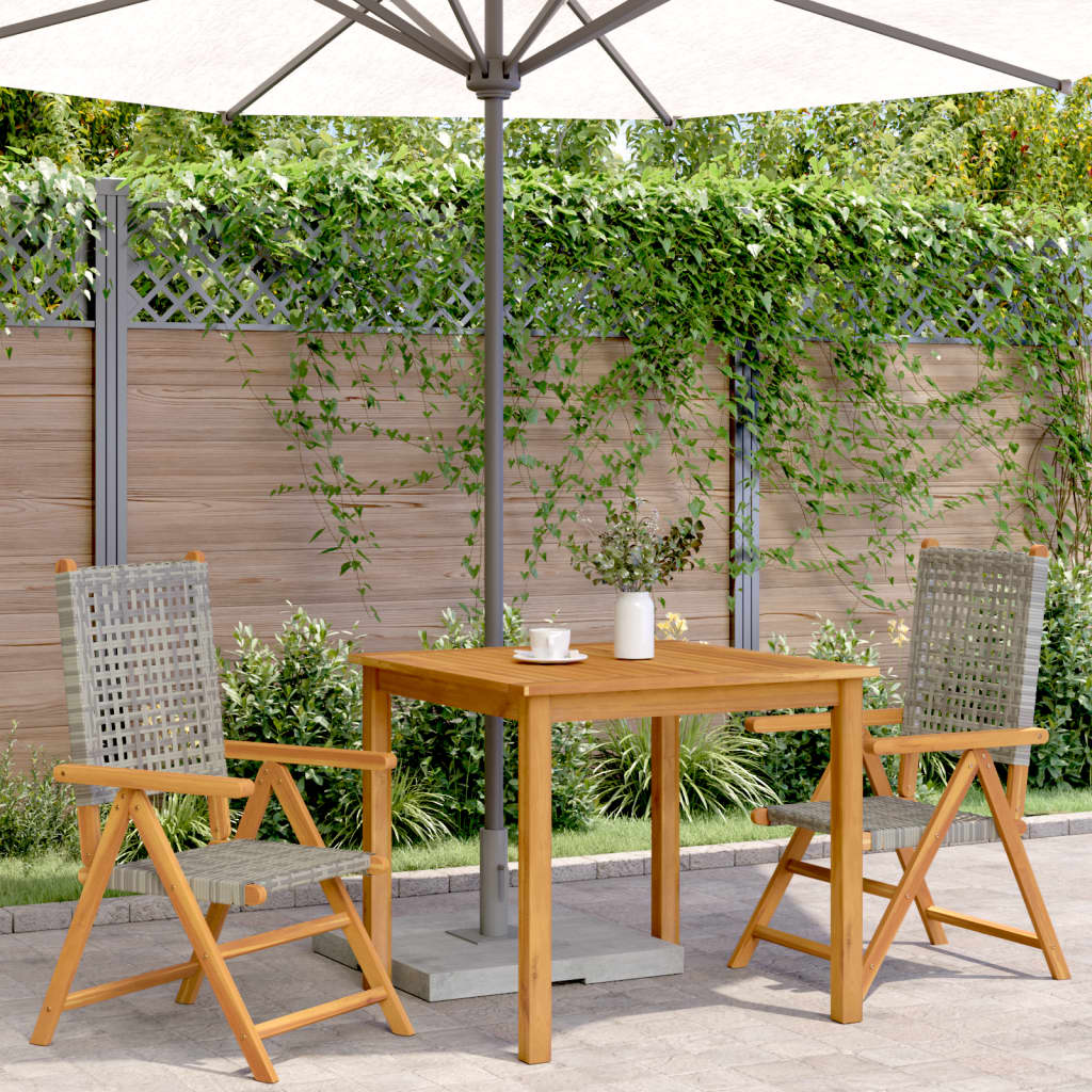 Sedie da Giardino 2pz Grigie Legno Massello Acacia e Polyrattan