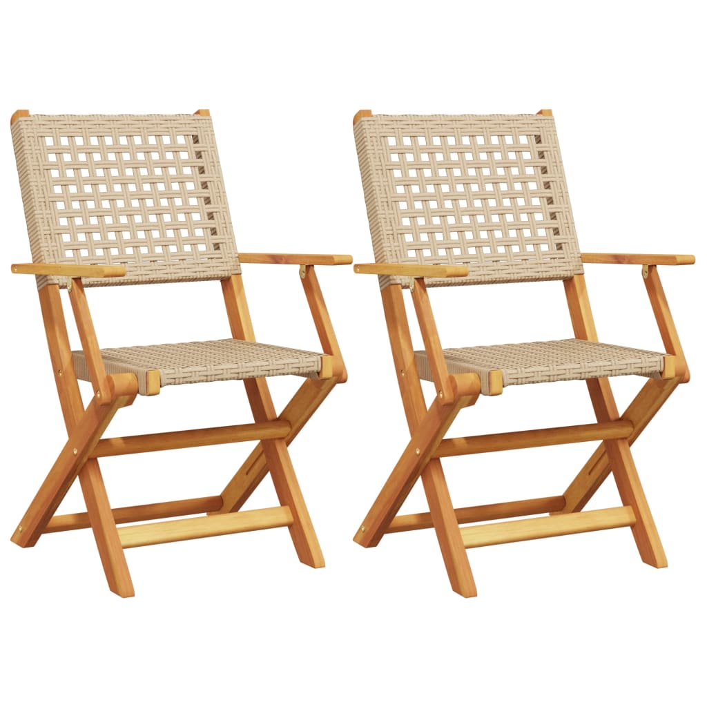 Sedie da Giardino 2 pz Beige Legno Massello Acacia e Polyrattan 367665