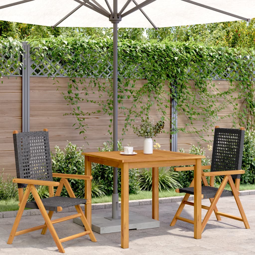 Sedie da Giardino 2 pz Nere Legno Massello Acacia e Polyrattan 367651