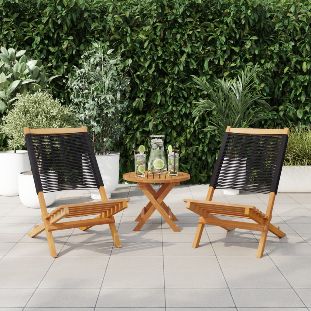 Sedie Giardino 2 pz Nere Legno Massello Acacia e Polipropilene 367687