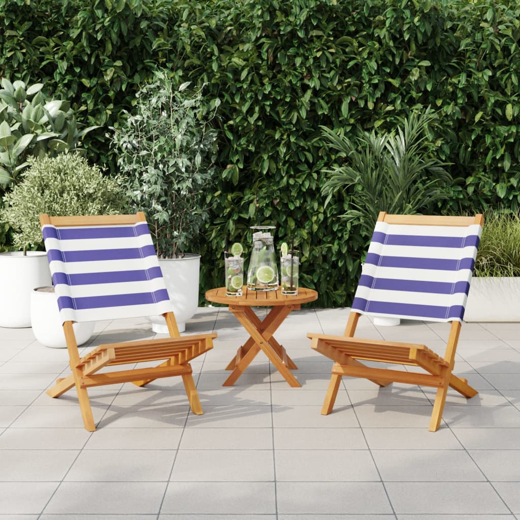 Sedie Giardino 2pz Blu e Bianco Legno Massello Acacia e Tessuto 367695
