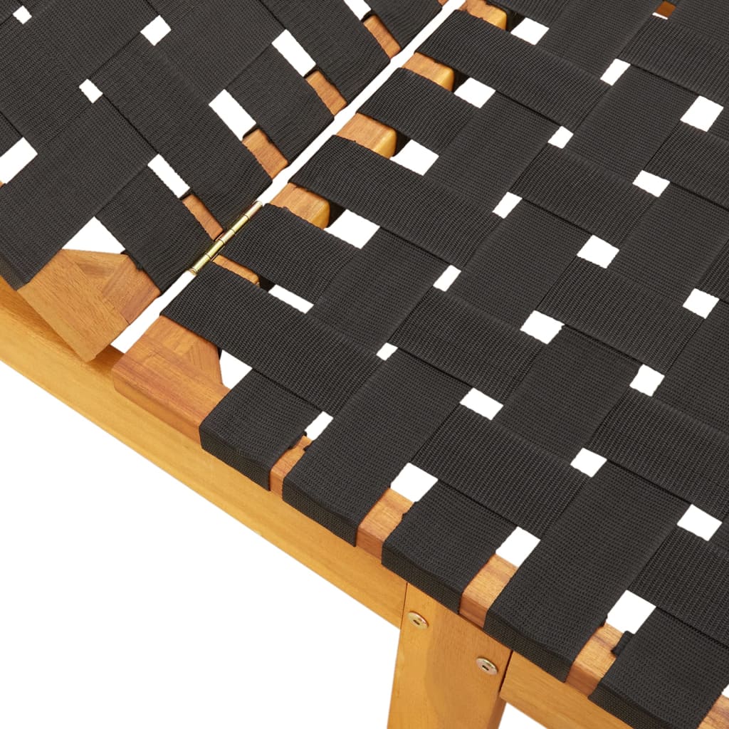 Lettino Prendisole Nero in Legno Massello di Acacia e Tessuto 366507