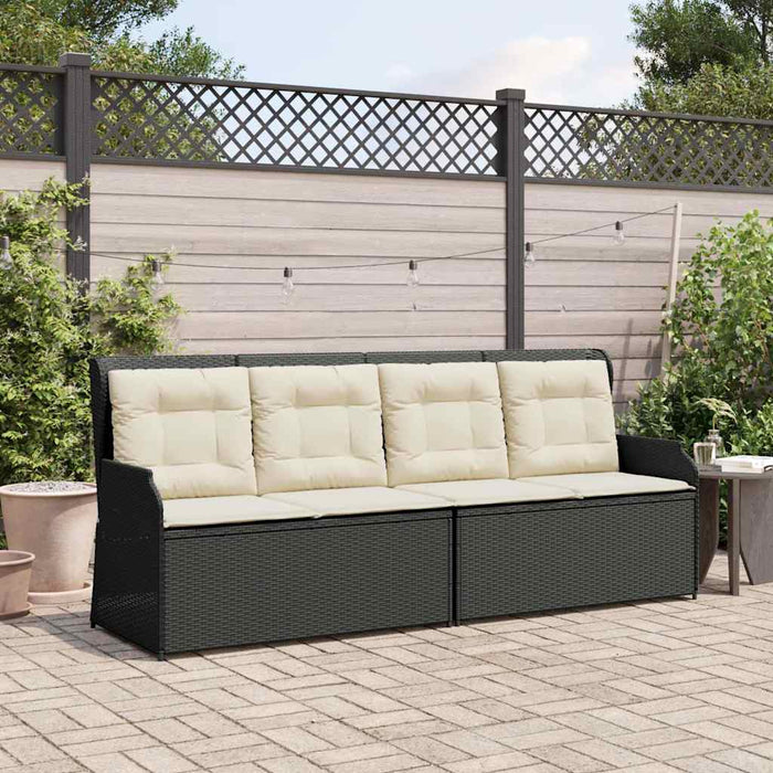 vidaXL Panca Reclinabile da Giardino con Cuscini Nera in Polyrattan