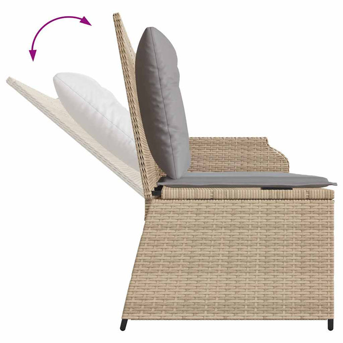vidaXL Panca Reclinabile da Giardino con Cuscini Beige in Polyrattan
