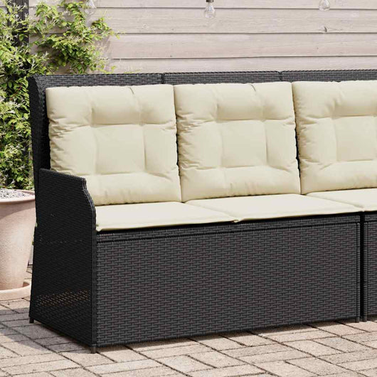 vidaXL Panca Reclinabile da Giardino con Cuscini Nera in Polyrattan