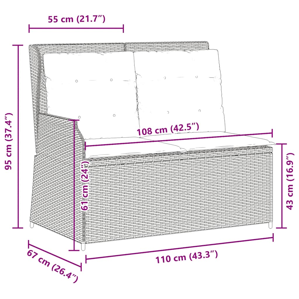 Panca Reclinabile Giardino con Cuscini Grigio Chiaro Polyrattan 368951
