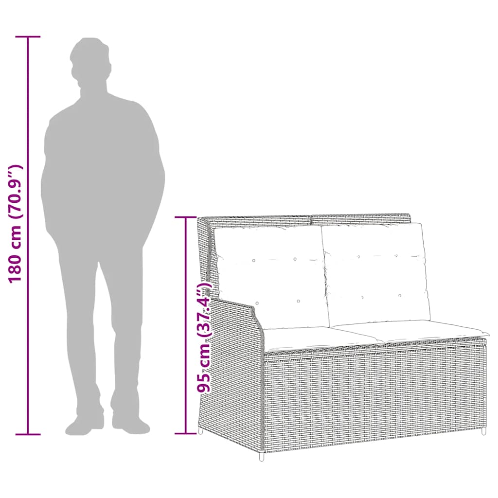 vidaXL Panca Reclinabile Giardino con Cuscini Grigio Chiaro Polyrattan