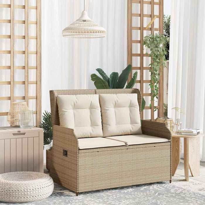 Panca Reclinabile da Giardino con Cuscini Beige in Polyrattan 368959
