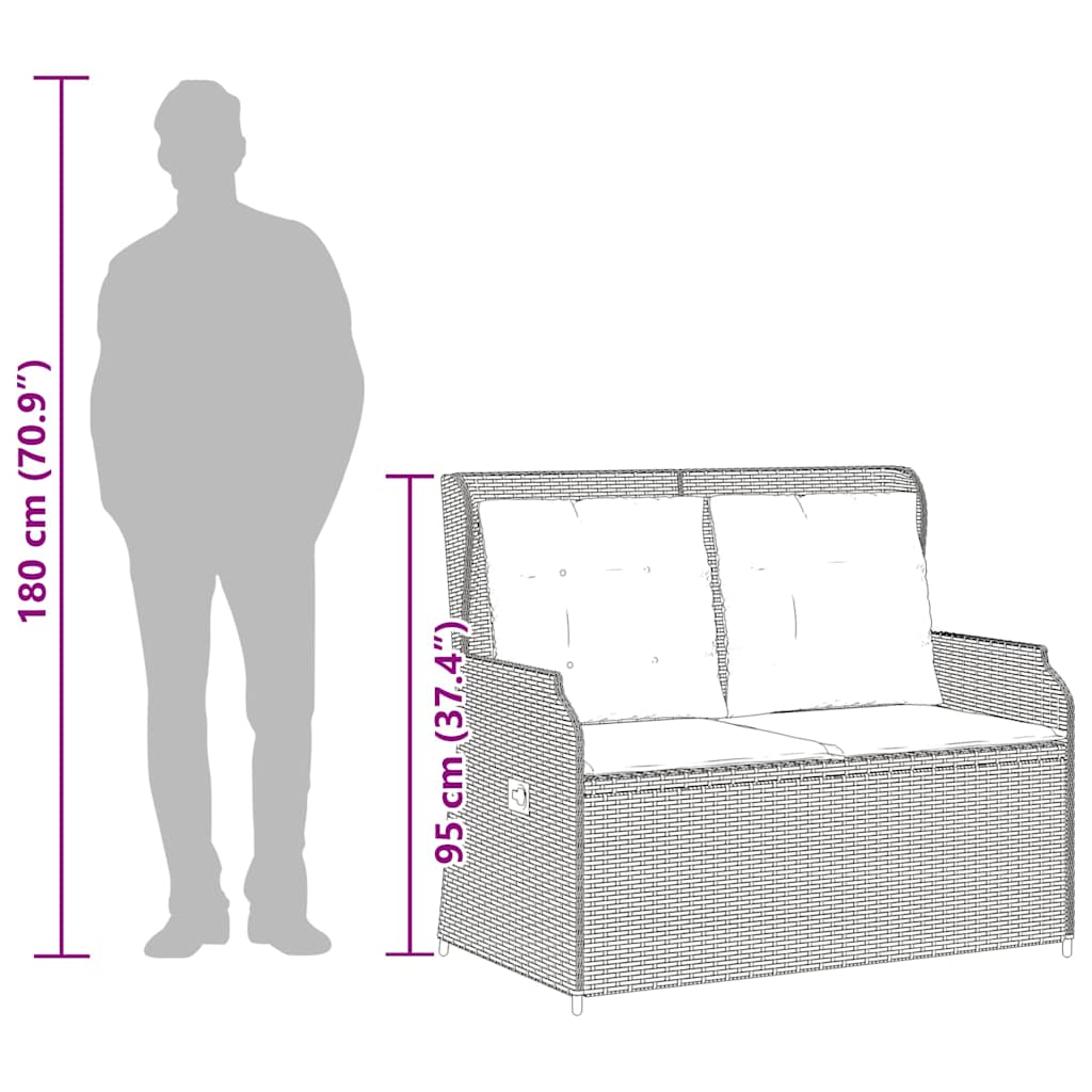 vidaXL Panca Reclinabile Giardino con Cuscini Grigio Chiaro Polyrattan