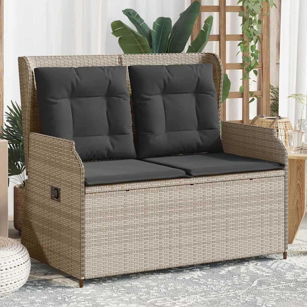 vidaXL Panca Reclinabile Giardino con Cuscini Grigio Chiaro Polyrattan
