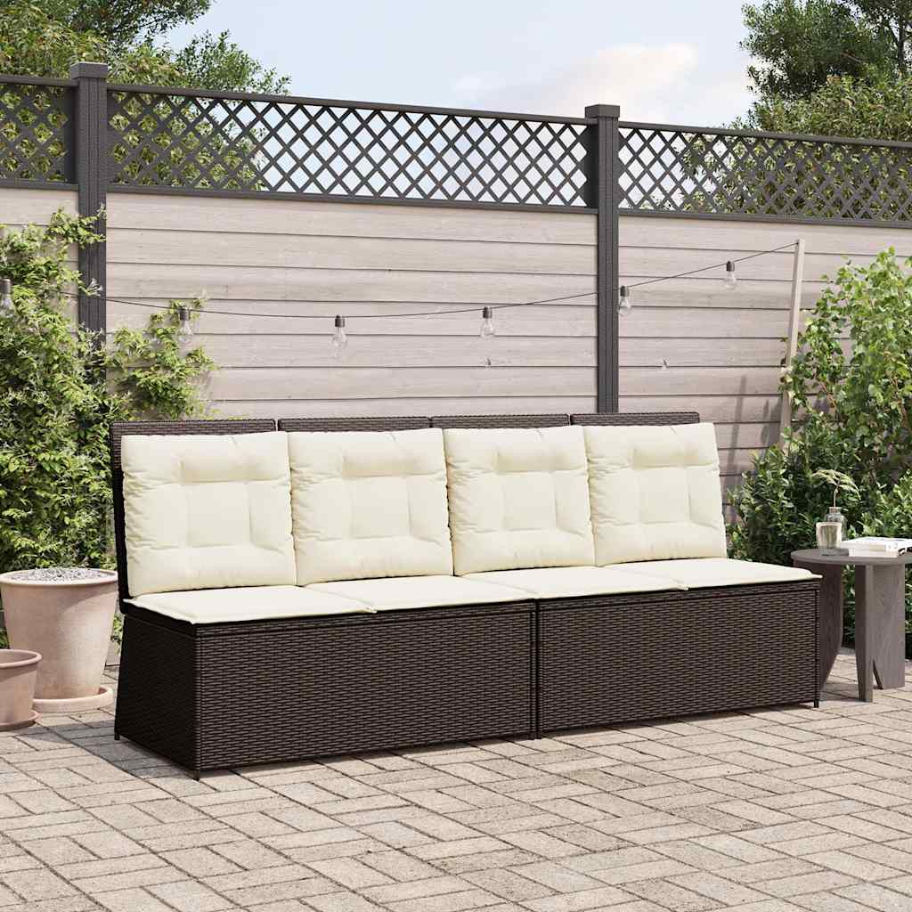 vidaXL Panca Reclinabile da Giardino con Cuscini Marrone in Polyrattan