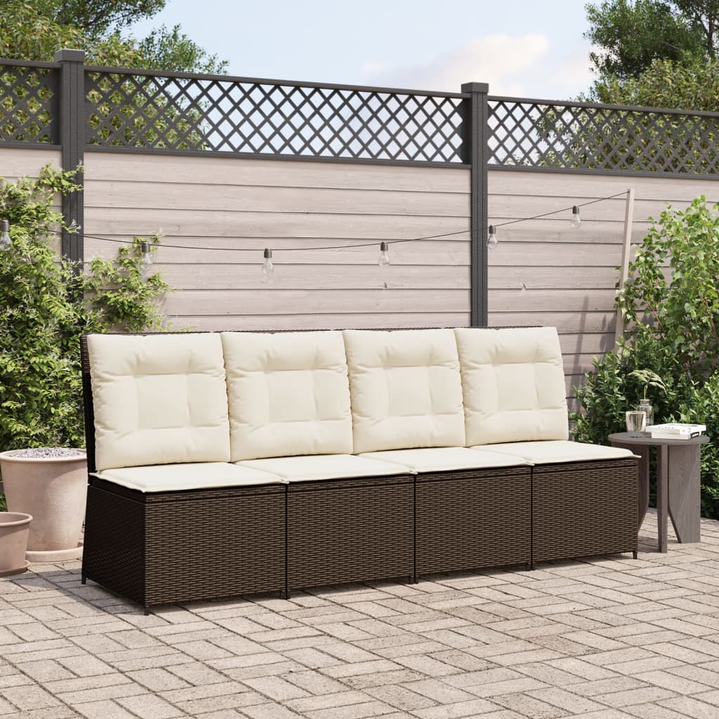Divano Reclinabile da Giardino con Cuscini-Sofa da Giardino-Divano da esterno Marrone Polyrattan
