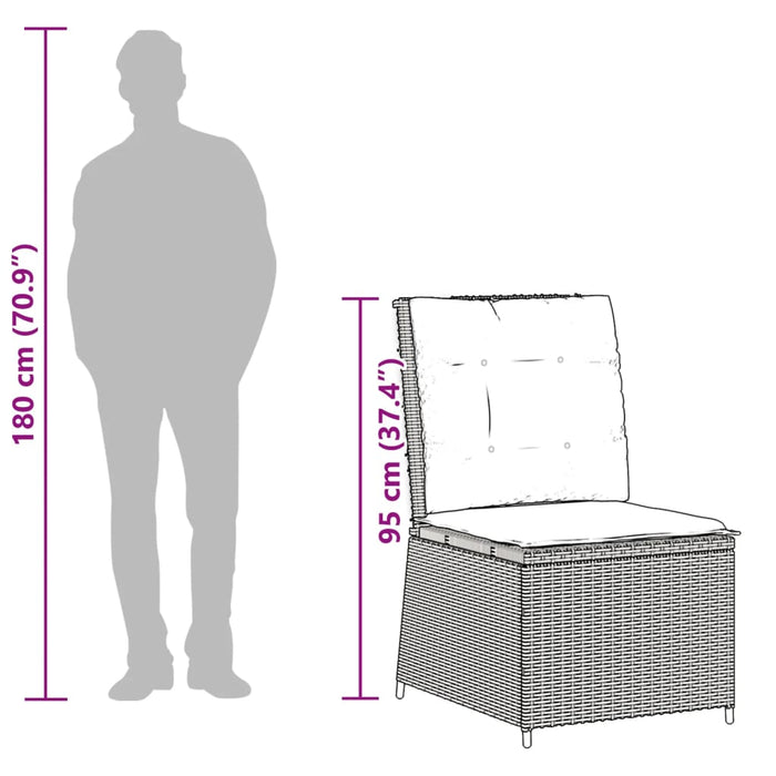 vidaXL Divano Reclinabile da Giardino con Cuscini Marrone Polyrattan