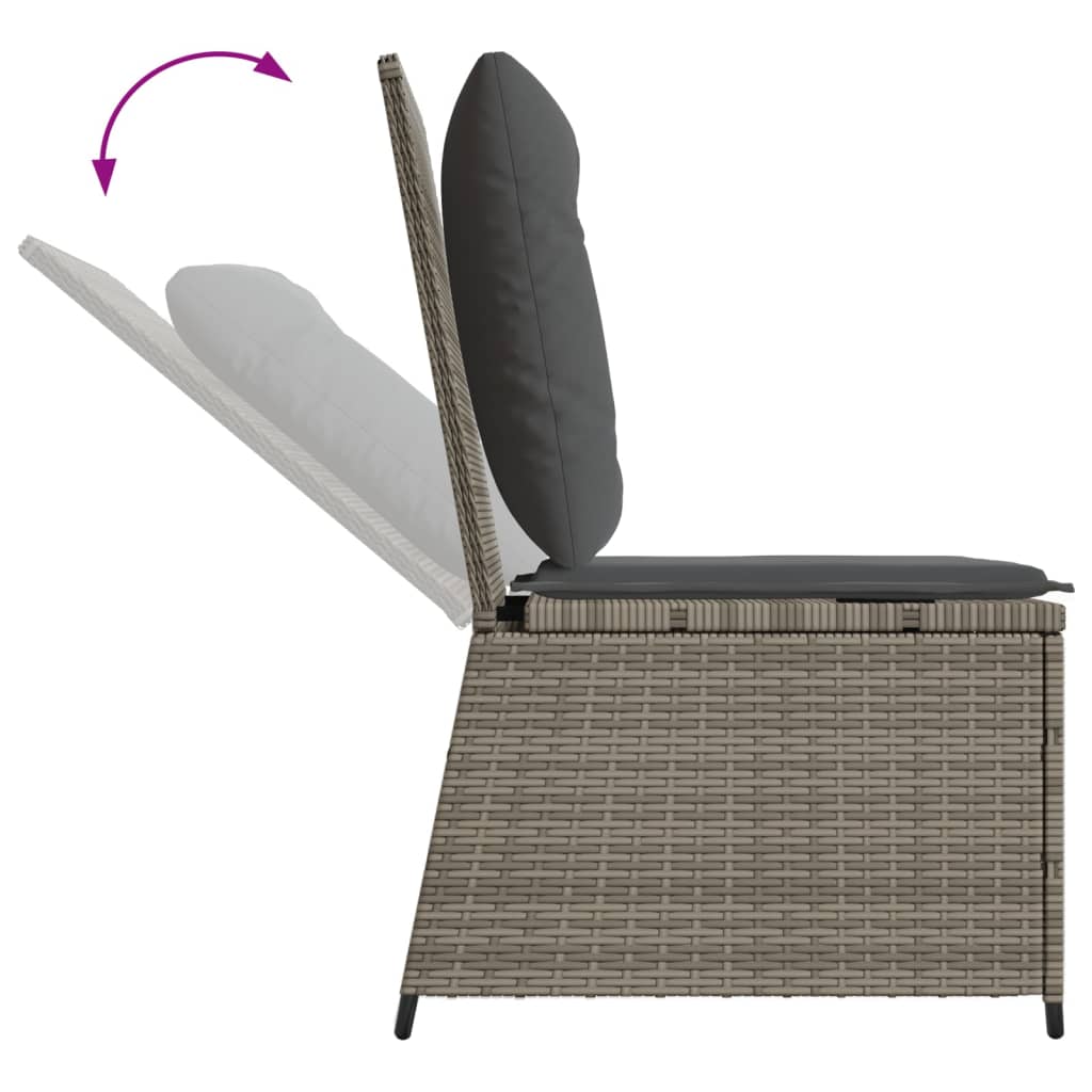 Divano Reclinabile da Giardino con Cuscini-Sofa da Giardino-Divano da esterno Grigio in Polyrattan