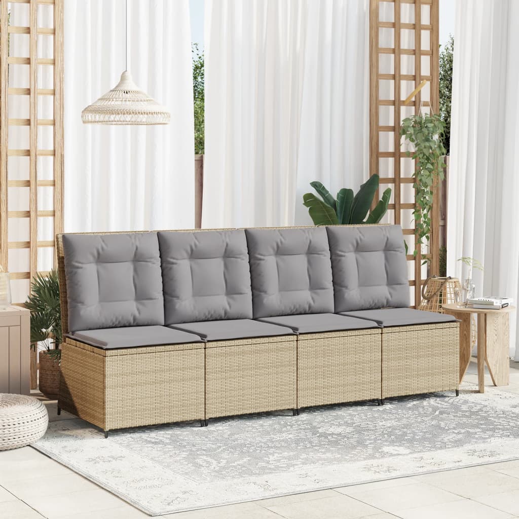 Divano Reclinabile da Giardino con Cuscini-Sofa da Giardino-Divano da esterno Beige in Polyrattan 549189