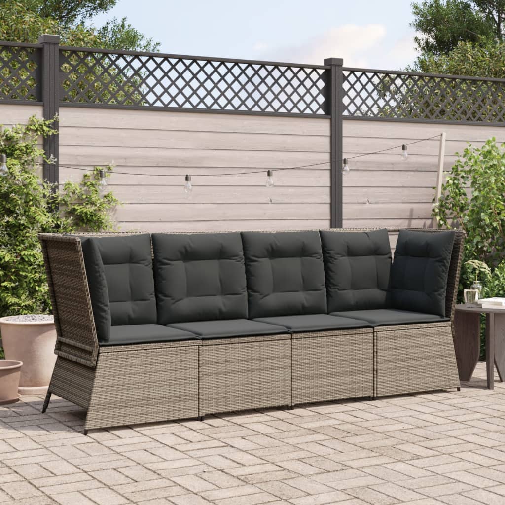 Divano Angolare da Giardino con Cuscini Grigio in Polyrattan 368984
