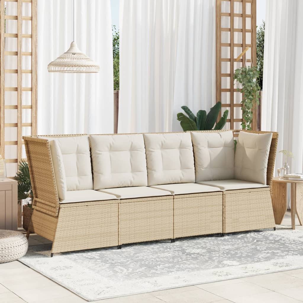Divano Angolare da Giardino con Cuscini Beige in Polyrattan 368986