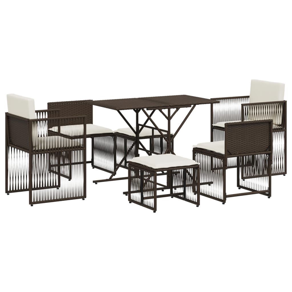 Set da Pranzo da Giardino 7pz con Cuscini in Polyrattan Marrone 369010