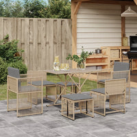 Set da Pranzo da Giardino 7 pz con Cuscini Beige in Polyrattan 369012