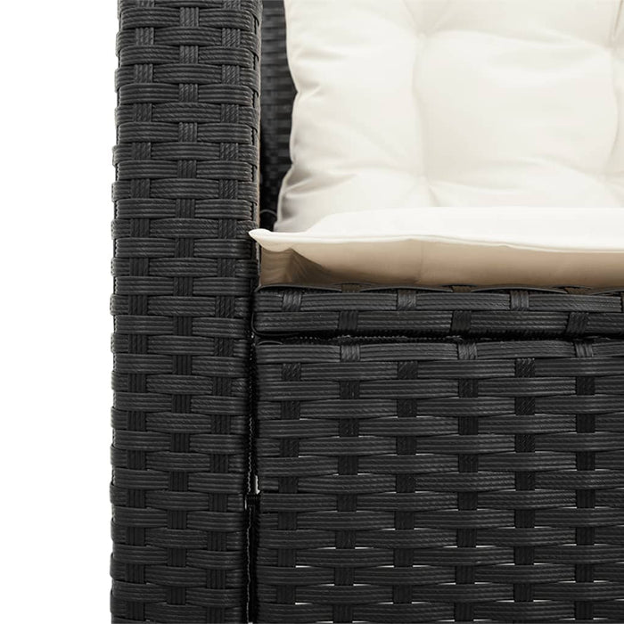 Divano da Giardino con Tavolo e Cuscini a L Nero in Polyrattan 369027