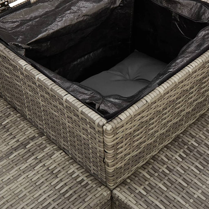 Divano da Giardino con Tavolo e Cuscini a L Grigio Polyrattan 369029