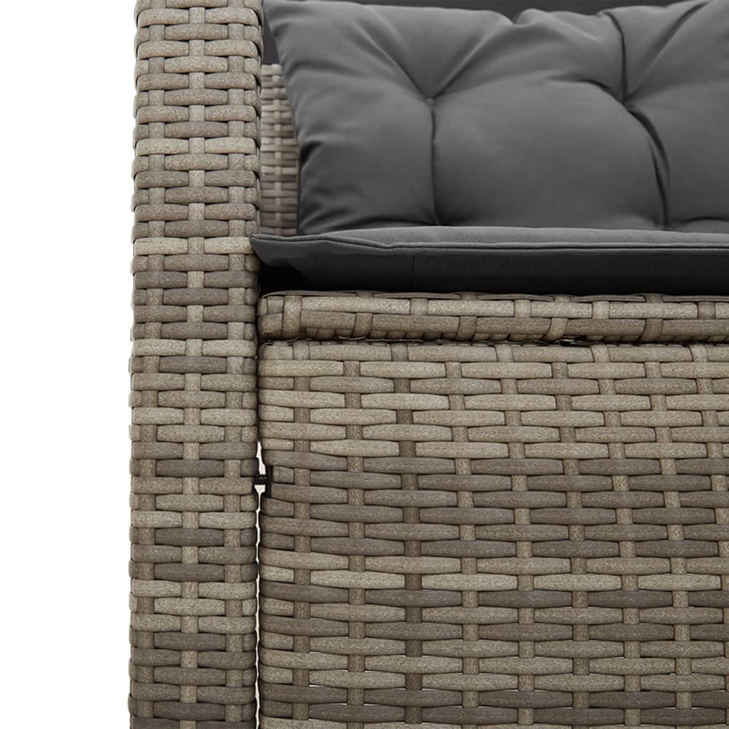 Divano da Giardino con Tavolo e Cuscini a L Grigio Polyrattan 369029