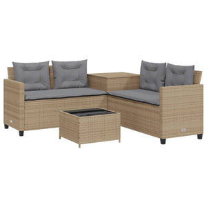 vidaXL Divano da Giardino con Tavolo e Cuscini a L Beige in Polyrattan