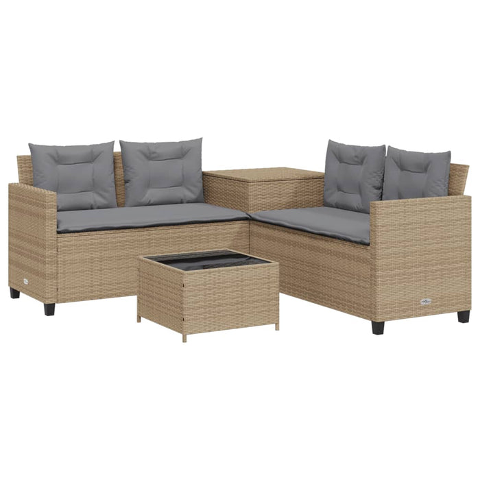 vidaXL Divano da Giardino con Tavolo e Cuscini a L Beige in Polyrattan