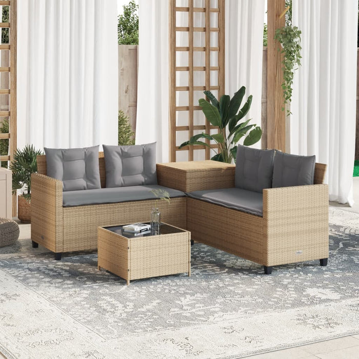 vidaXL Divano da Giardino con Tavolo e Cuscini a L Beige in Polyrattan