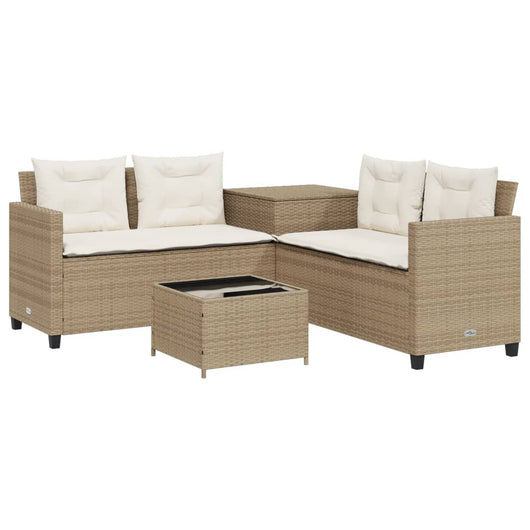 vidaXL Divano da Giardino con Tavolo e Cuscini a L Beige in Polyrattan