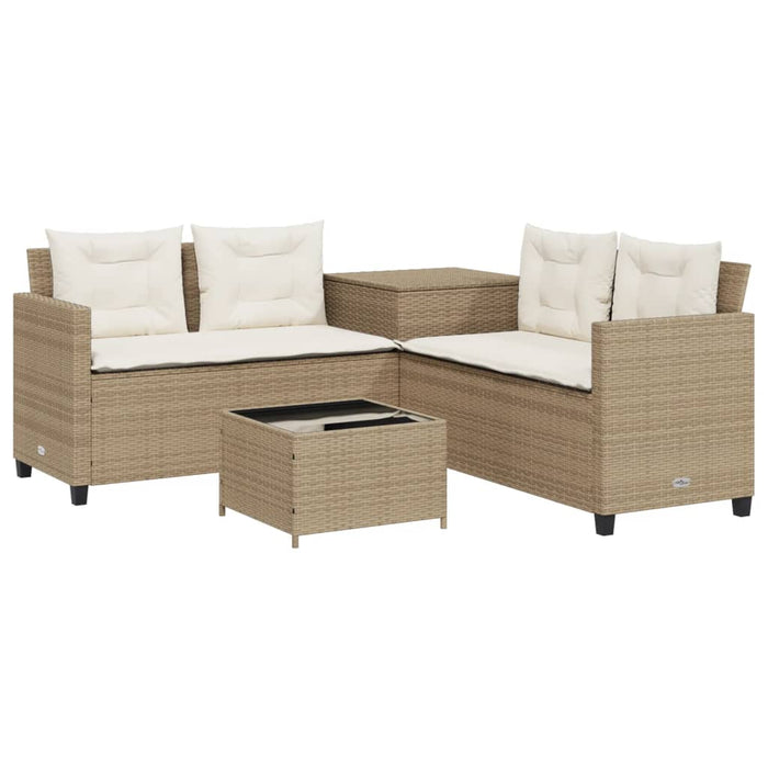 vidaXL Divano da Giardino con Tavolo e Cuscini a L Beige in Polyrattan