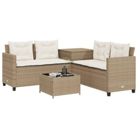 vidaXL Divano da Giardino con Tavolo e Cuscini a L Beige in Polyrattan
