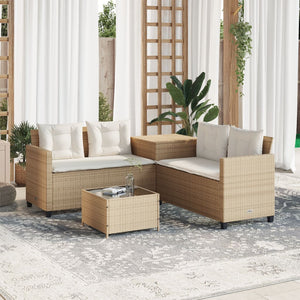 vidaXL Divano da Giardino con Tavolo e Cuscini a L Beige in Polyrattan