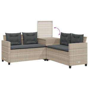 Divano Giardino Tavolo e Cuscini a L-Sofa da Giardino-Divanetto da esterno Grigio Chiaro Polyrattan 947249