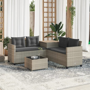 Divano Giardino Tavolo e Cuscini a L-Sofa da Giardino-Divanetto da esterno Grigio Chiaro Polyrattan 947249