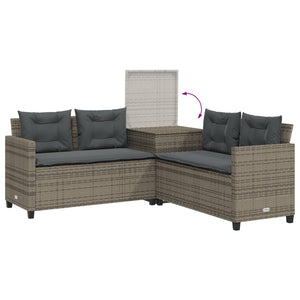 Divano da Giardino con Tavolo e Cuscini a L Grigio Polyrattan 369037