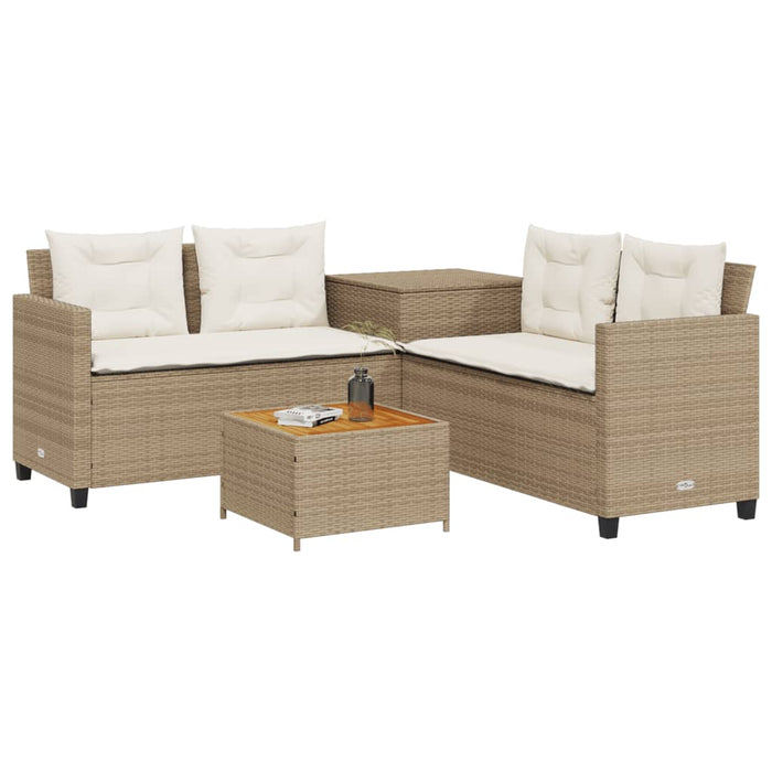 vidaXL Divano da Giardino con Tavolo e Cuscini a L Beige in Polyrattan