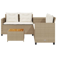 Divano da Giardino con Tavolo e Cuscini a L Beige in Polyrattan 369038